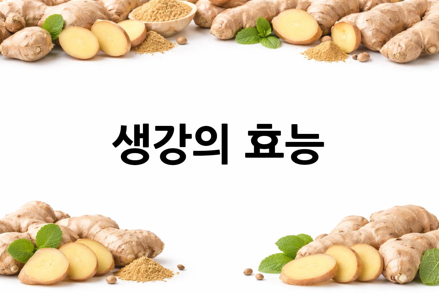 흰 배경의 생강 상·하단 띠 이미지, 가운데 텍스트 공간 비움