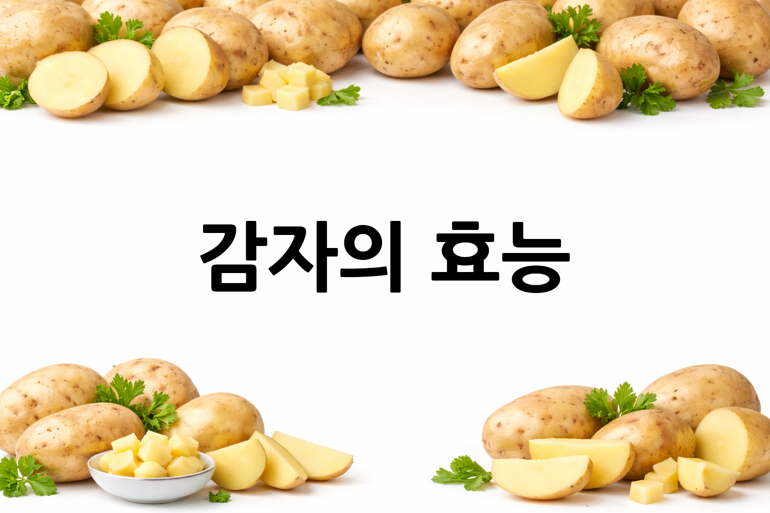 흰 배경의 감자 상·하단 띠 이미지, 가운데 텍스트 공간 비움