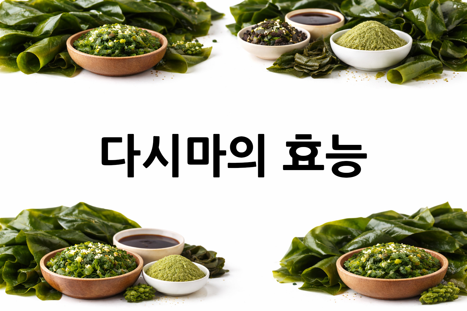 흰 배경의 다시마 상·하단 띠 이미지, 가운데 텍스트 공간 비움