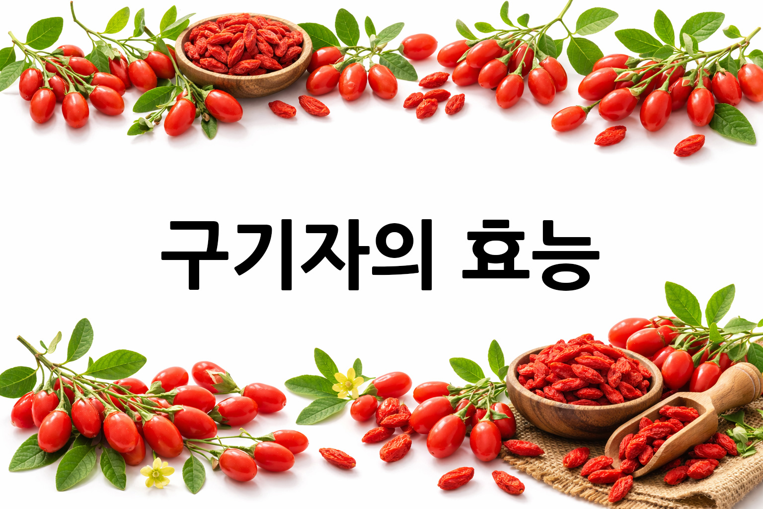 흰 배경의 구기자 상·하단 띠 이미지, 가운데 텍스트 공간 비움