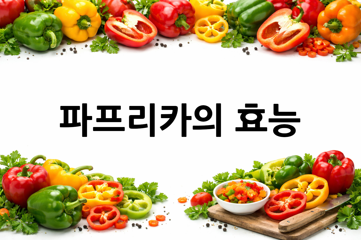 흰 배경의 파프리카 상·하단 띠 이미지, 가운데 텍스트 공간 비움