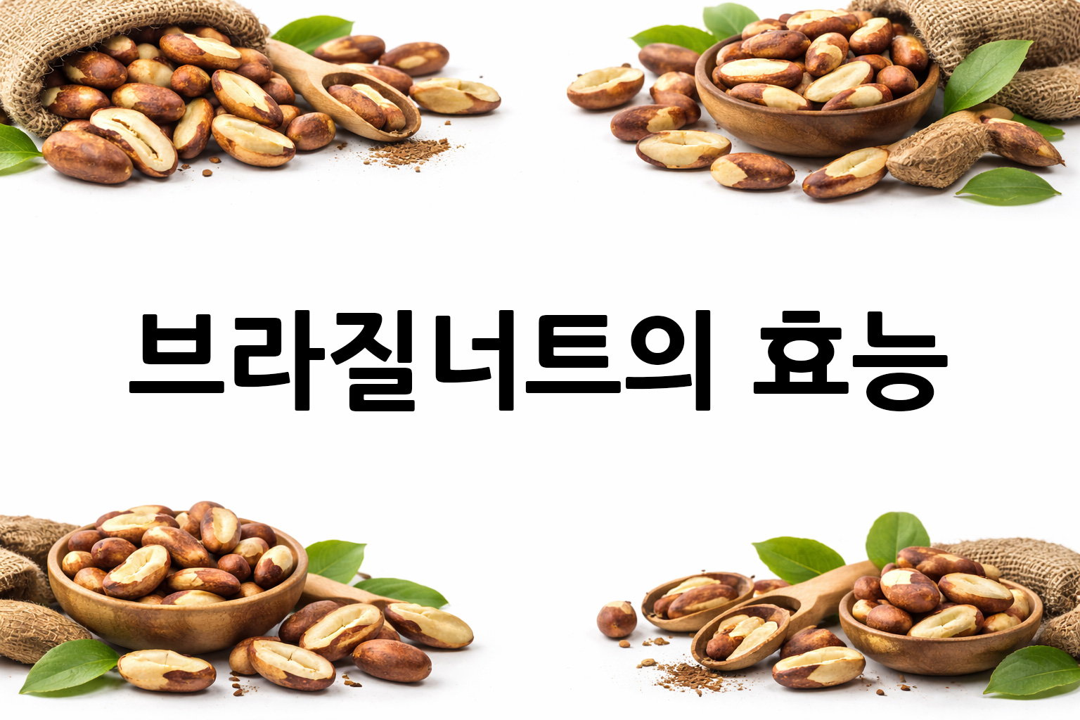 흰 배경의 브라질너트 상·하단 띠 이미지, 가운데 텍스트 공간 비움