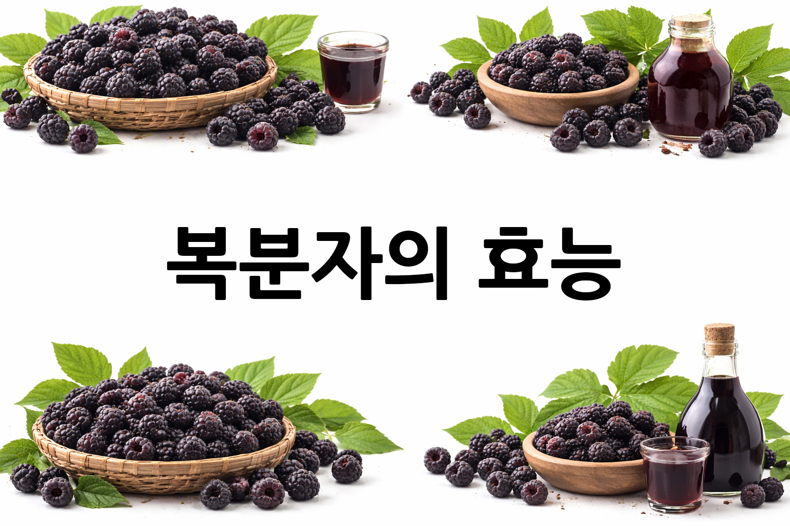 흰 배경의 복분자 상·하단 띠 이미지, 가운데 텍스트 공간 비움
