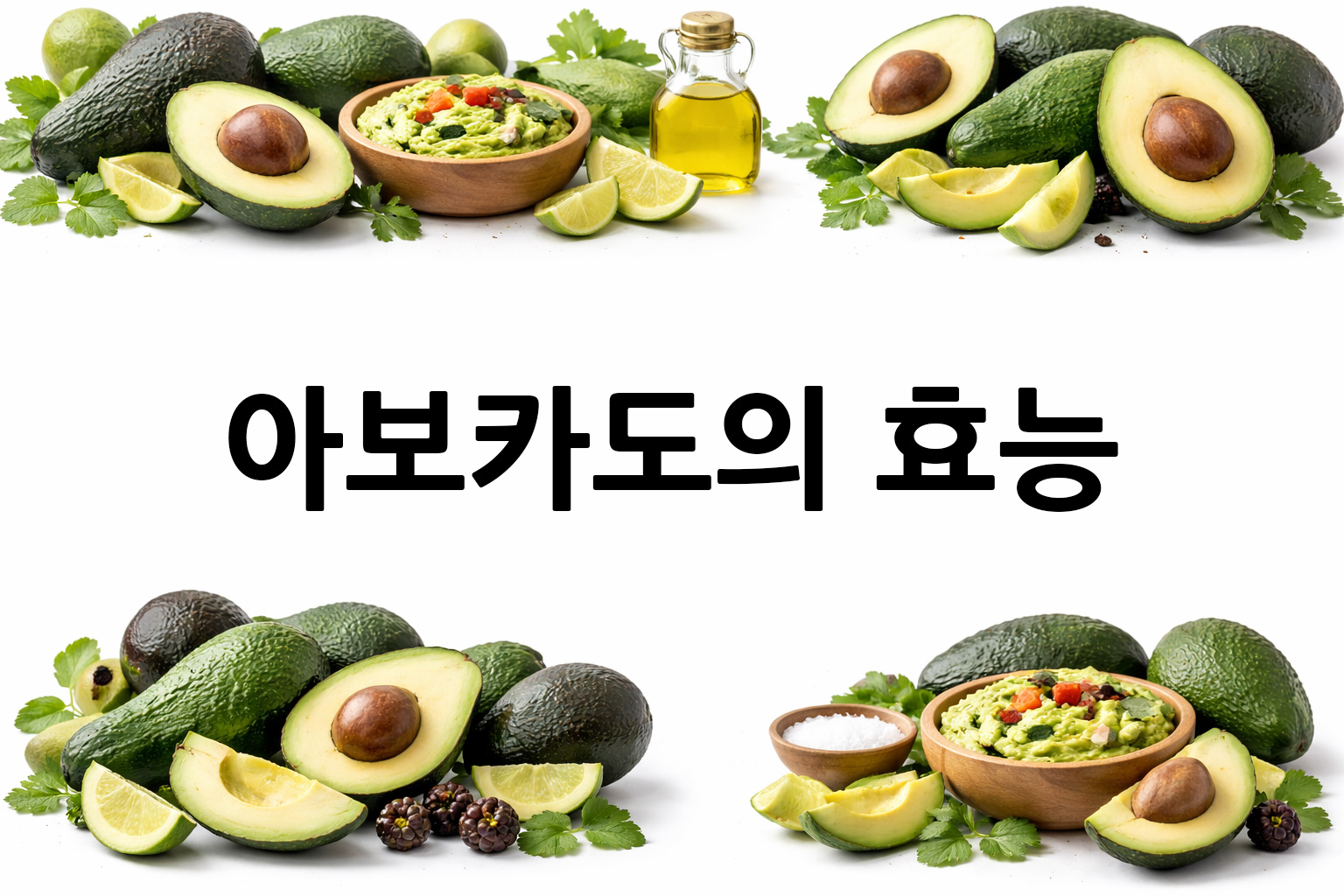 흰 배경의 아보카도 상·하단 띠 이미지, 가운데 텍스트 공간 비움