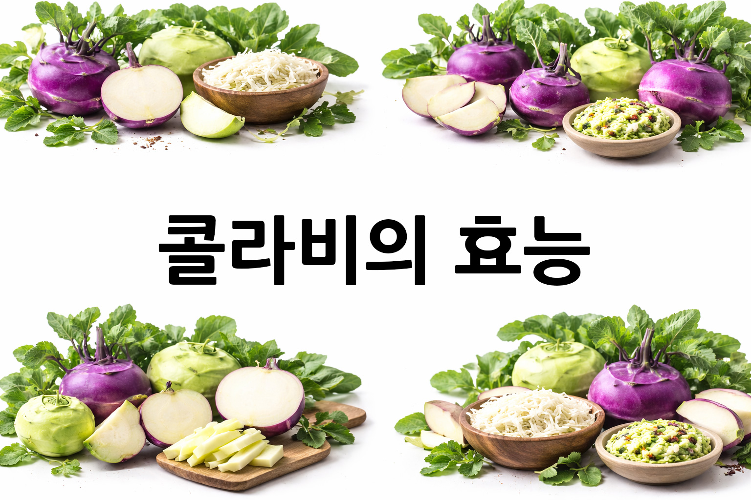 흰 배경의 콜라비 상·하단 띠 이미지, 가운데 텍스트 공간 비움