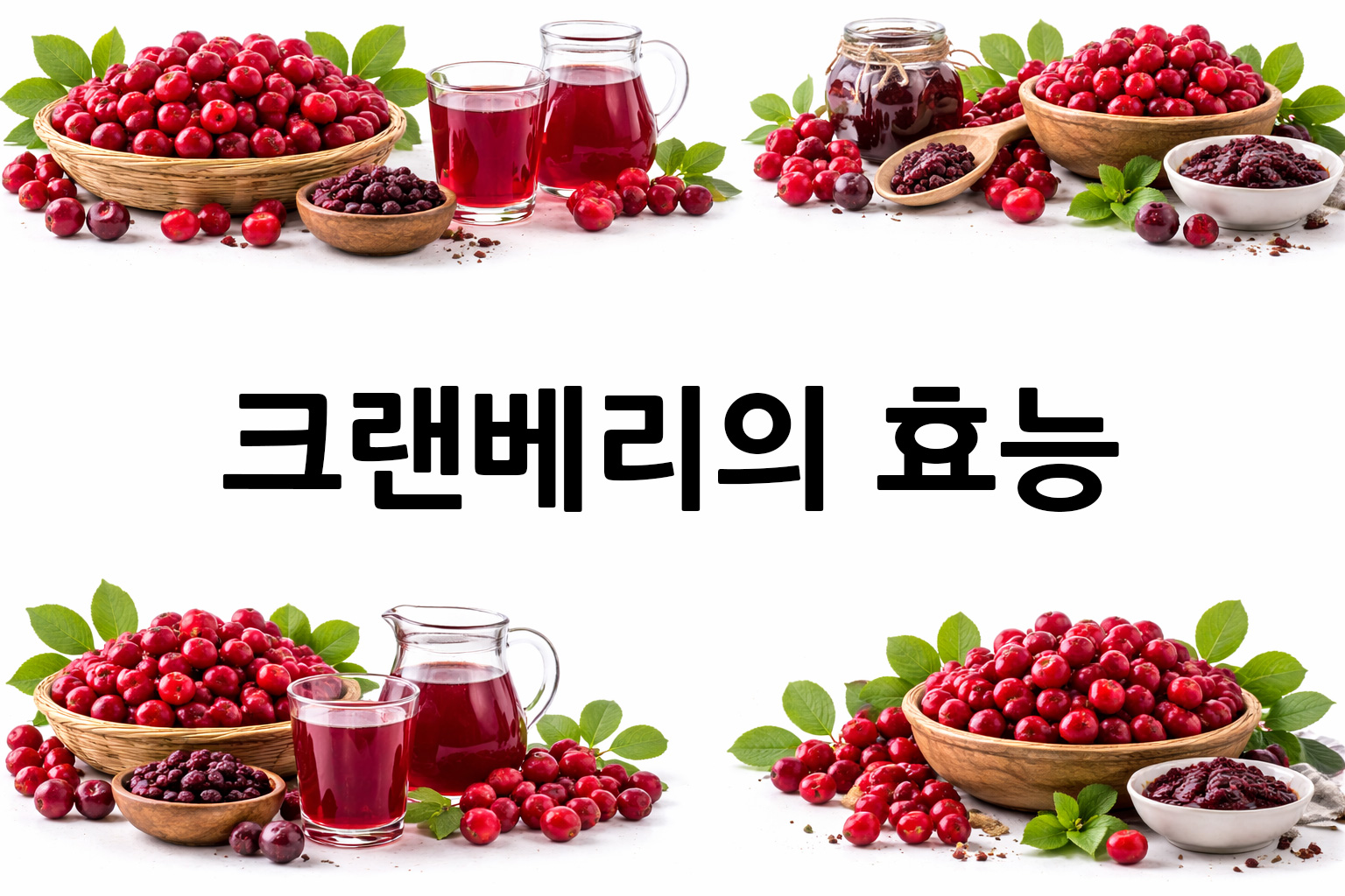 흰 배경의 크랜베리 상·하단 띠 이미지, 가운데 텍스트 공간 비움