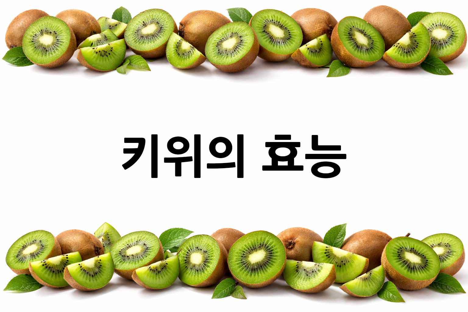흰 배경의 키위 상·하단 띠 이미지, 가운데 텍스트 공간 비움