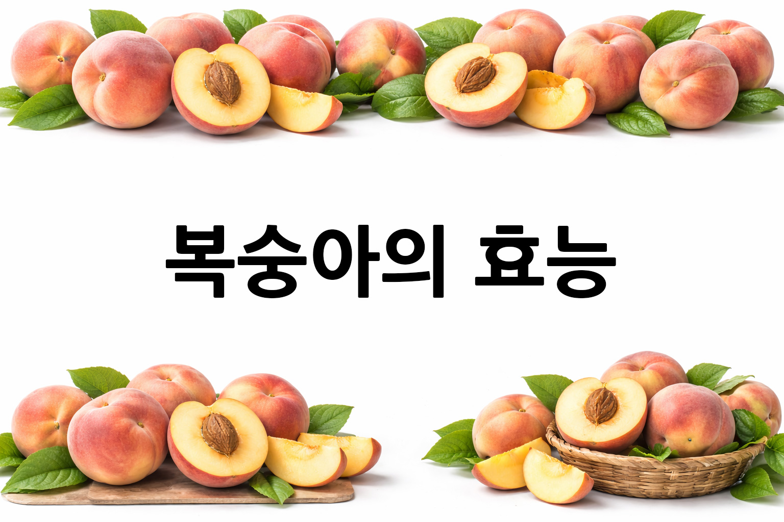 흰 배경의 복숭아 상·하단 띠 이미지, 가운데 텍스트 공간 비움