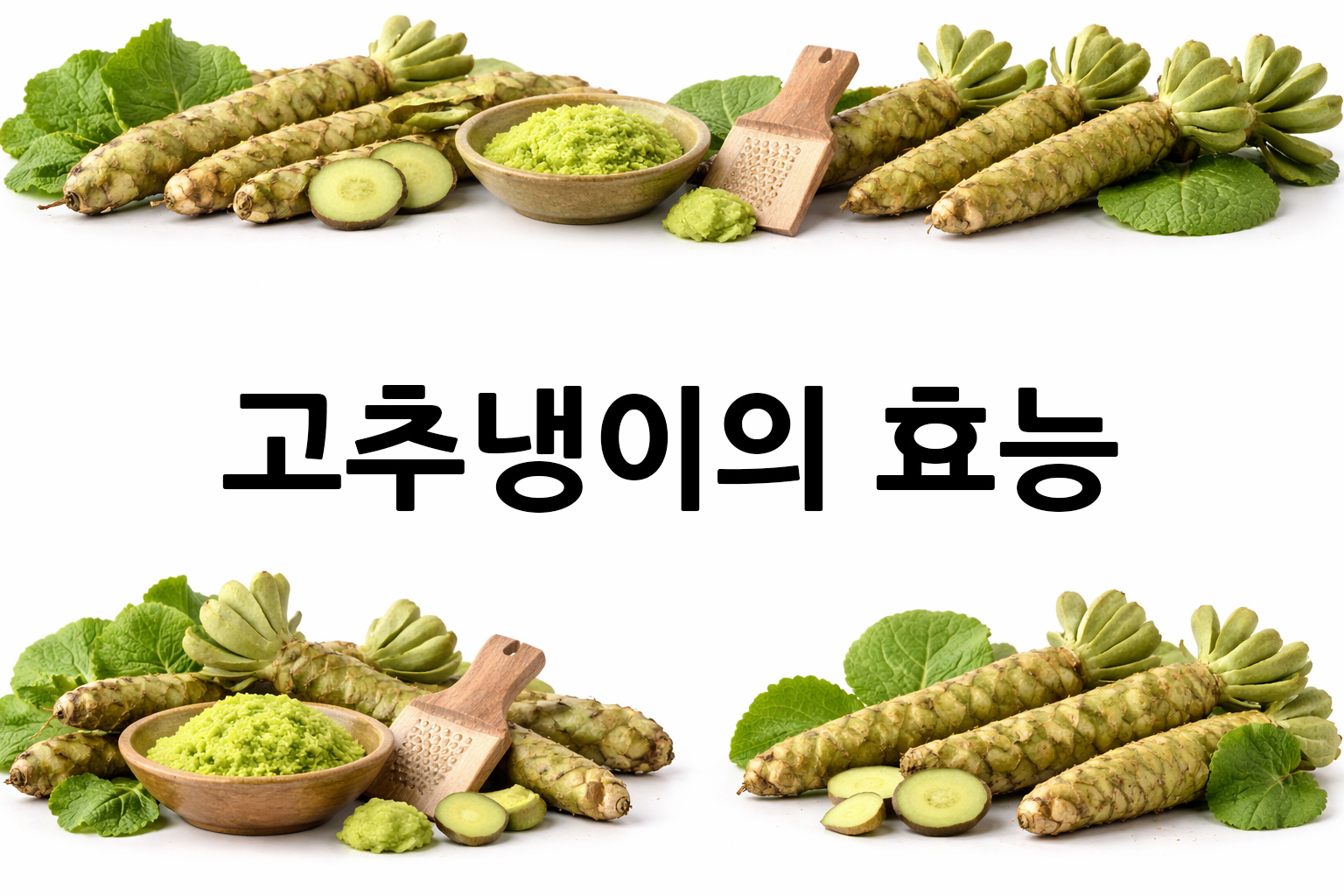 흰 배경의 고추냉이 상·하단 띠 이미지, 가운데 텍스트 공간 비움