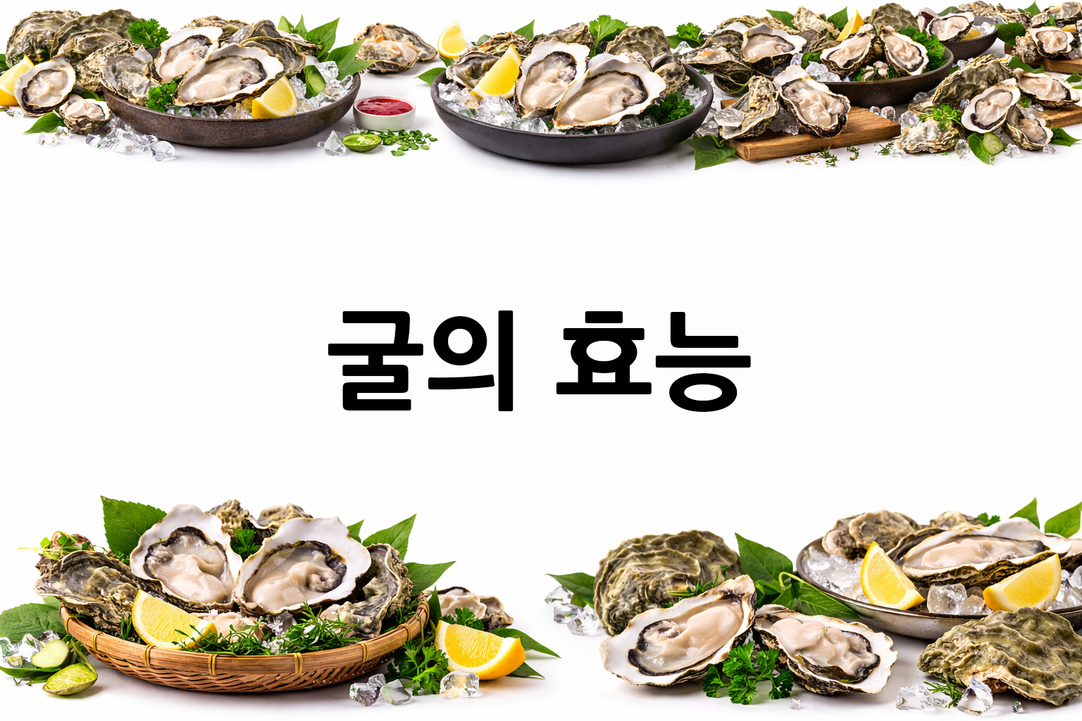 흰 배경의 굴 상·하단 띠 이미지, 가운데 텍스트 공간 비움