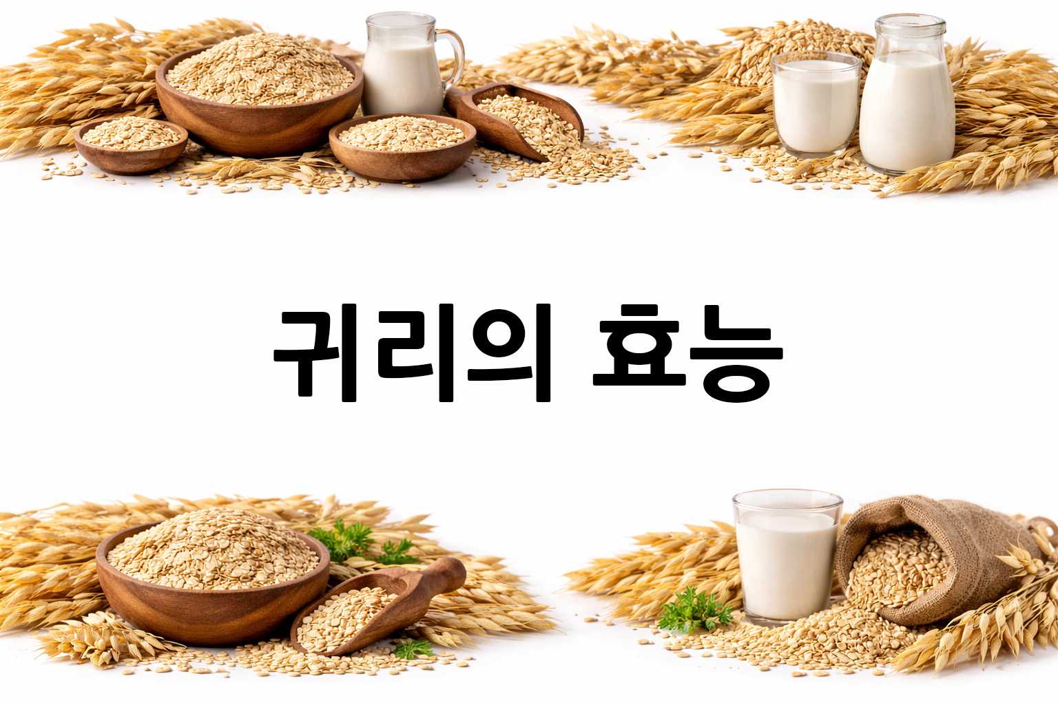 흰 배경의 귀리 상·하단 띠 이미지, 가운데 텍스트 공간 비움
