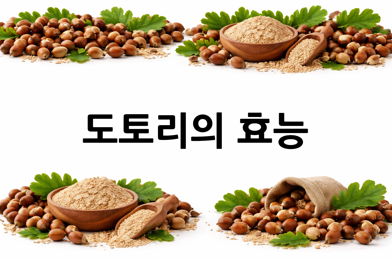 흰 배경의 도토리 상·하단 띠 이미지, 가운데 텍스트 공간 비움