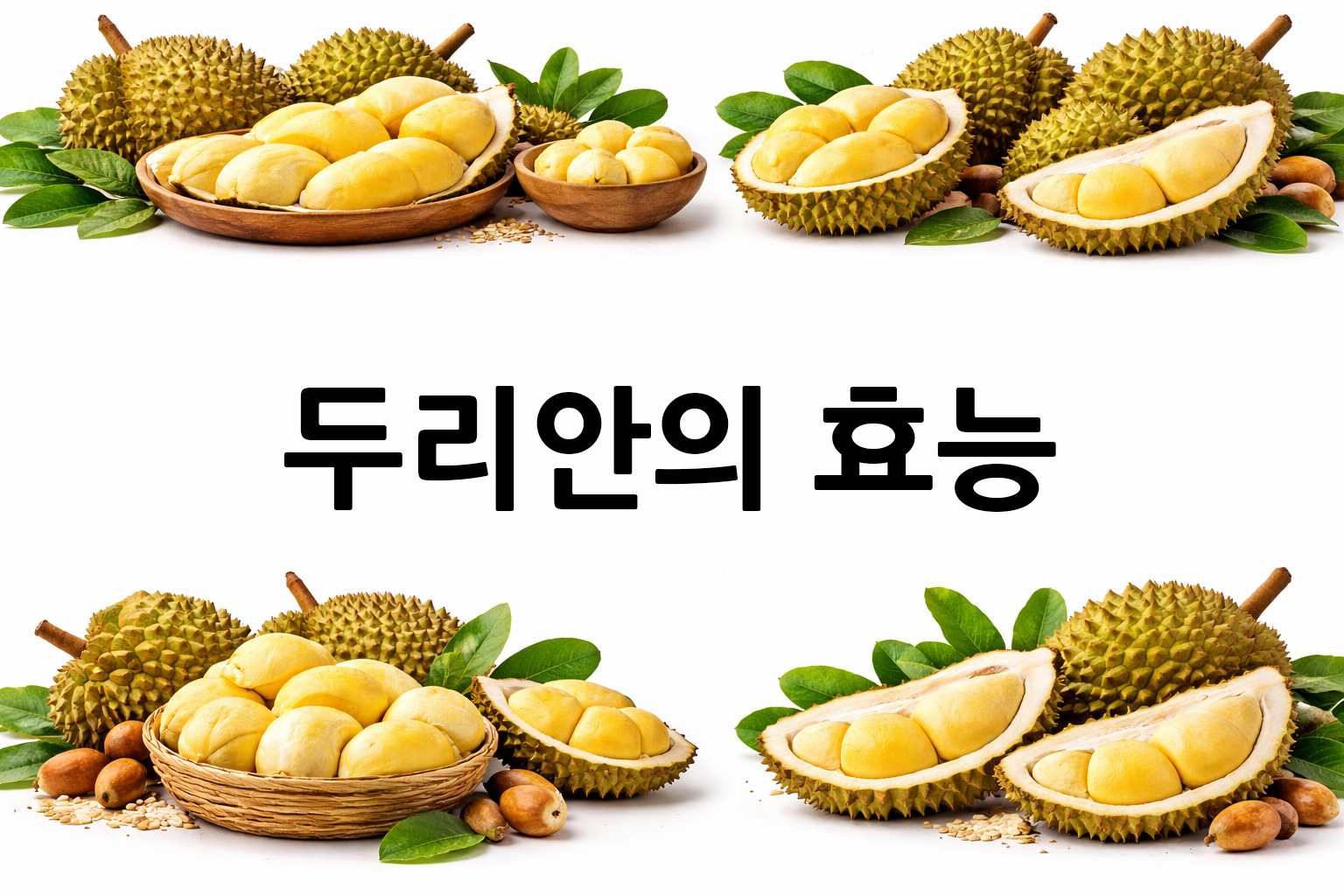흰 배경의 두리안 상·하단 띠 이미지, 가운데 텍스트 공간 비움