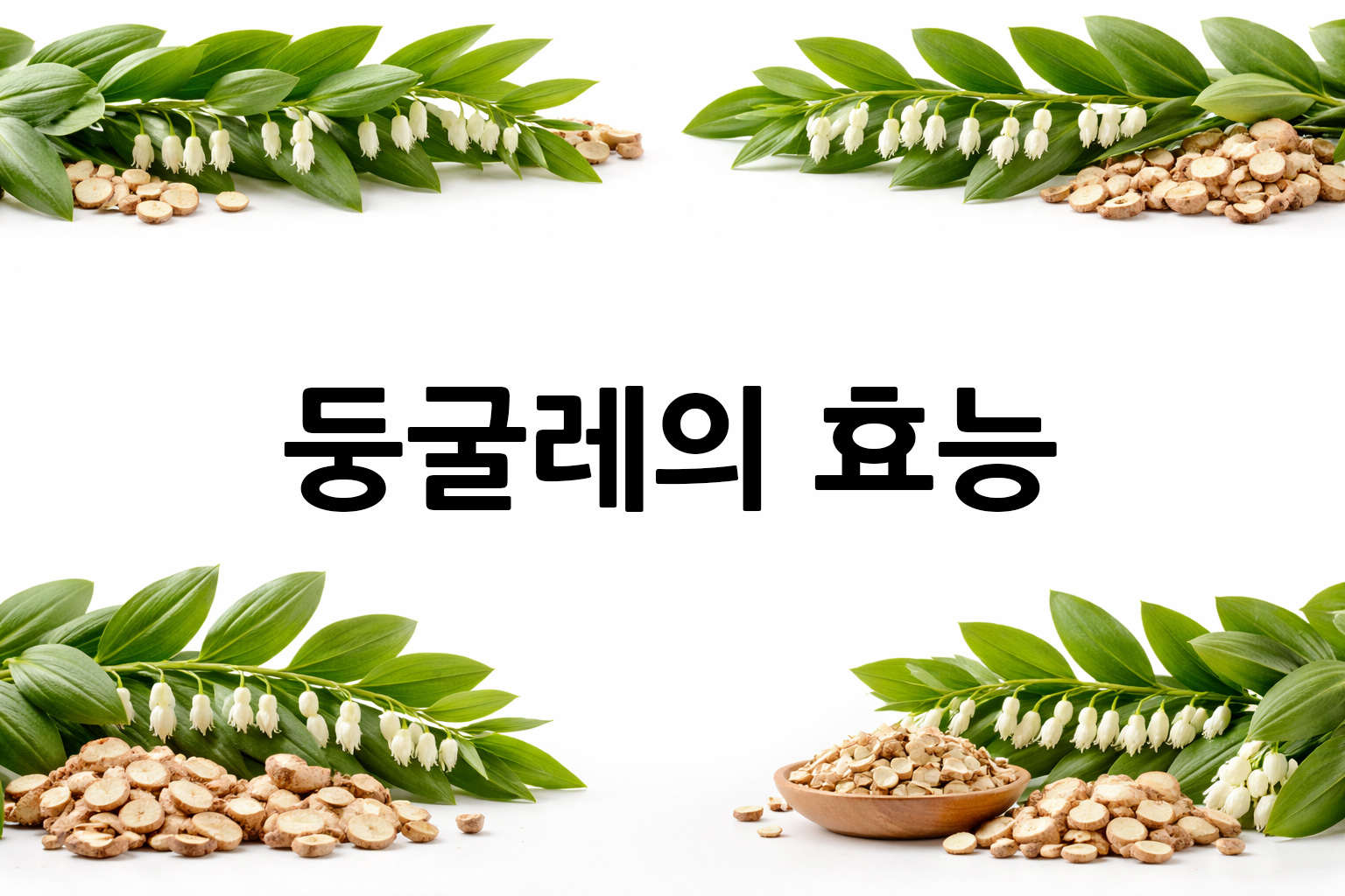 흰 배경의 둥굴레 상·하단 띠 이미지, 가운데 텍스트 공간 비움