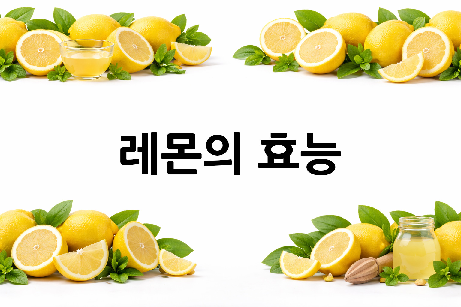 흰 배경의 레몬 상·하단 띠 이미지, 가운데 텍스트 공간 비움