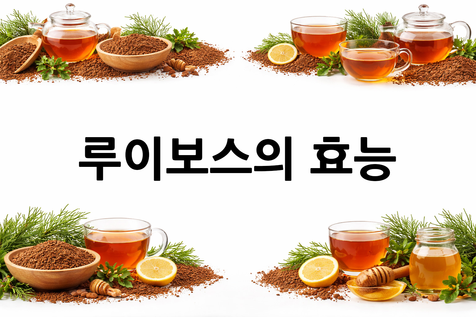 흰 배경의 루이보스 상·하단 띠 이미지, 가운데 텍스트 공간 비움