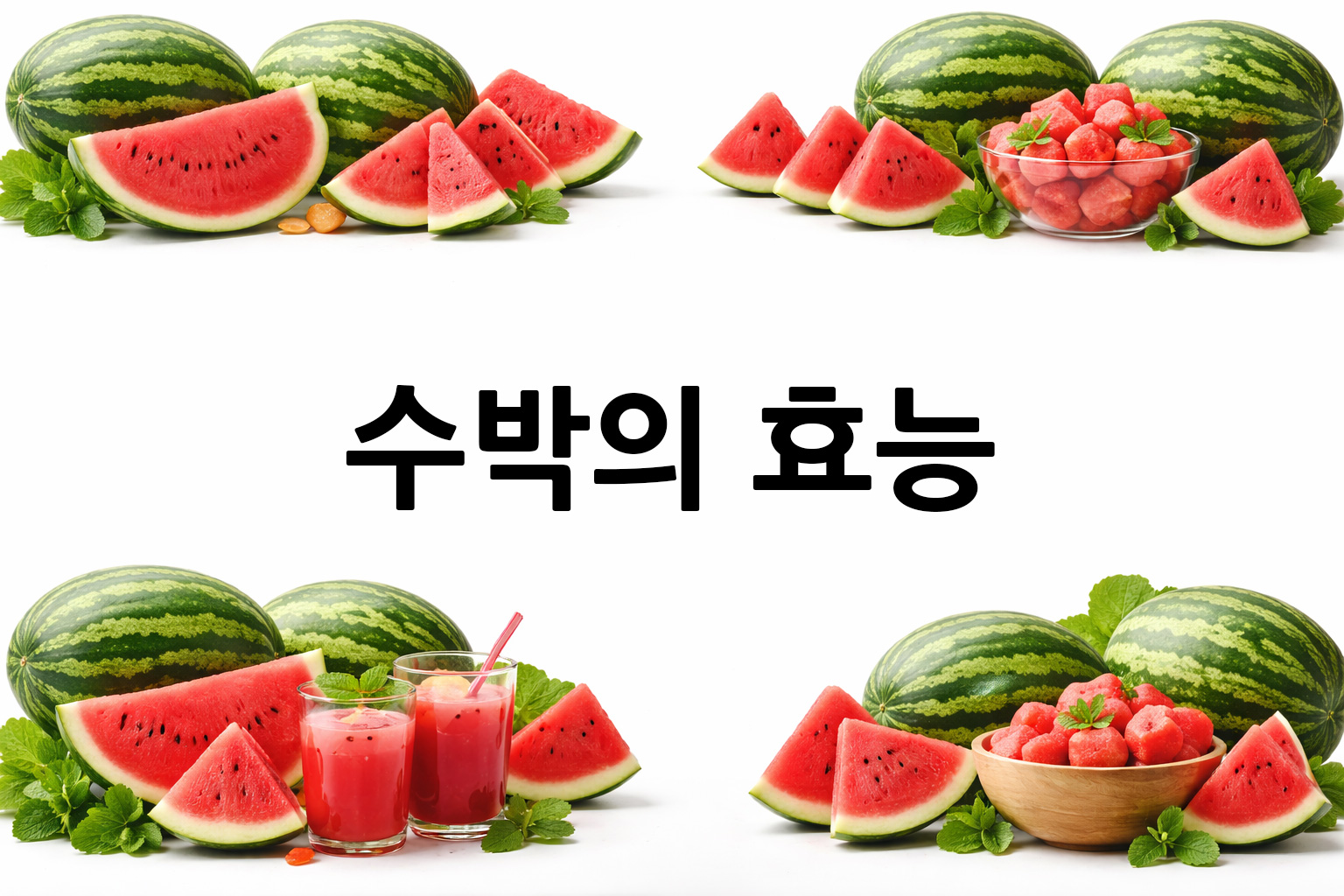 흰 배경의 수박 상·하단 띠 이미지, 가운데 텍스트 공간 비움