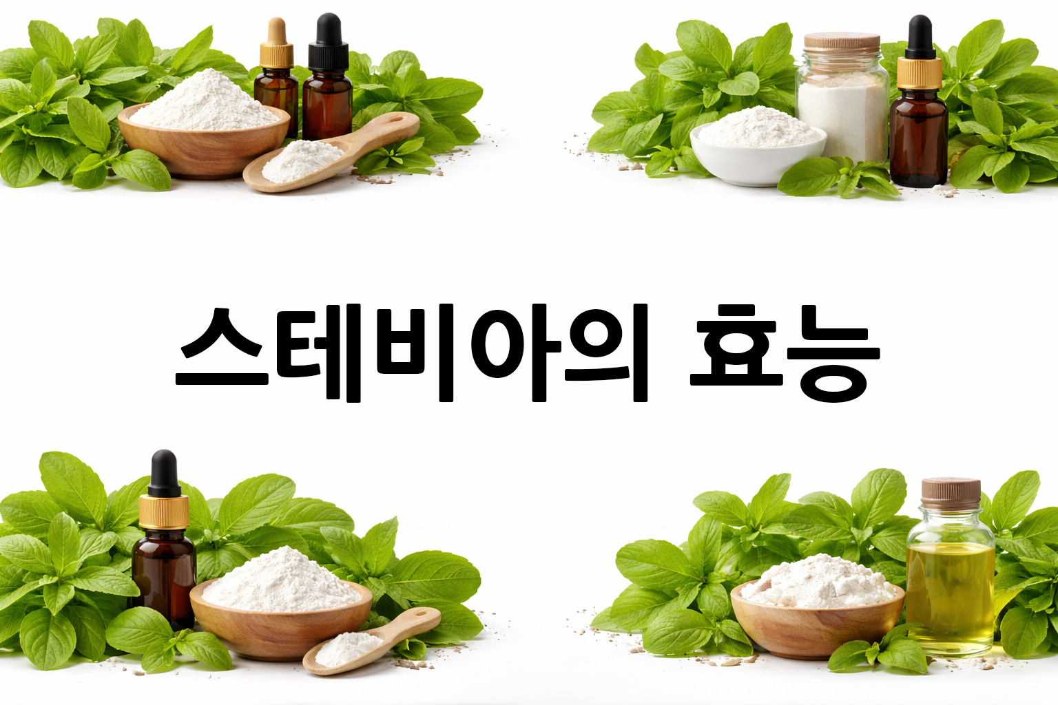 흰 배경의 스테비아 상·하단 띠 이미지, 가운데 텍스트 공간 비움
