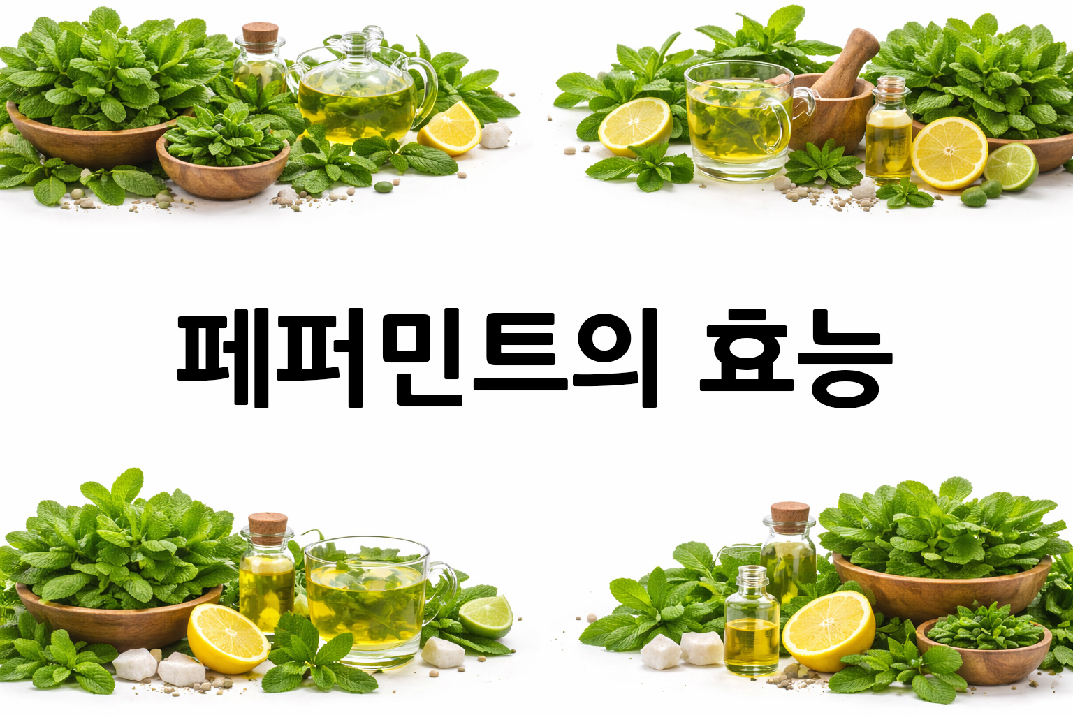 흰 배경의 페퍼민트 상·하단 띠 이미지, 가운데 텍스트 공간 비움