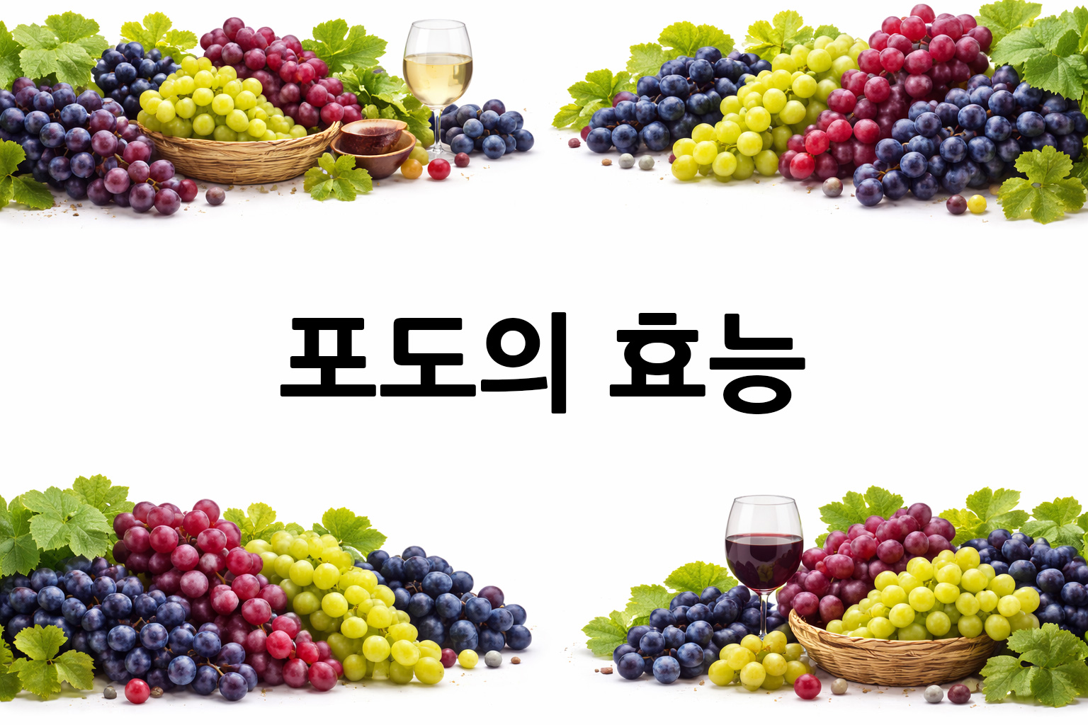흰 배경의 포도 상·하단 띠 이미지, 가운데 텍스트 공간 비움