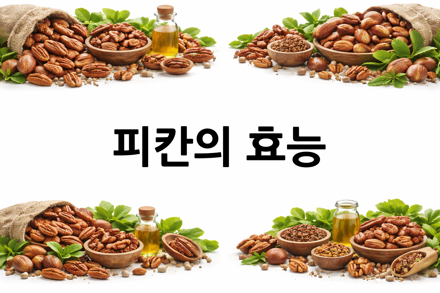 흰 배경의 피칸 상·하단 띠 이미지, 가운데 텍스트 공간 비움