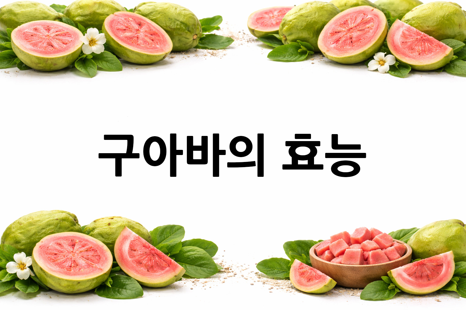 흰 배경의 구아바 상·하단 띠 이미지, 가운데 텍스트 공간 비움
