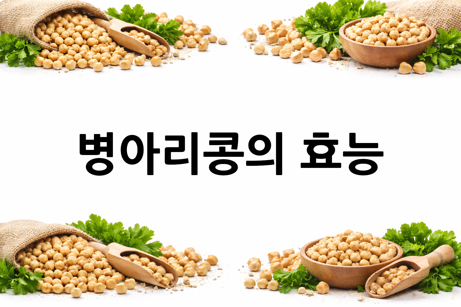 흰 배경의 병아리콩 상·하단 띠 이미지, 가운데 텍스트 공간 비움