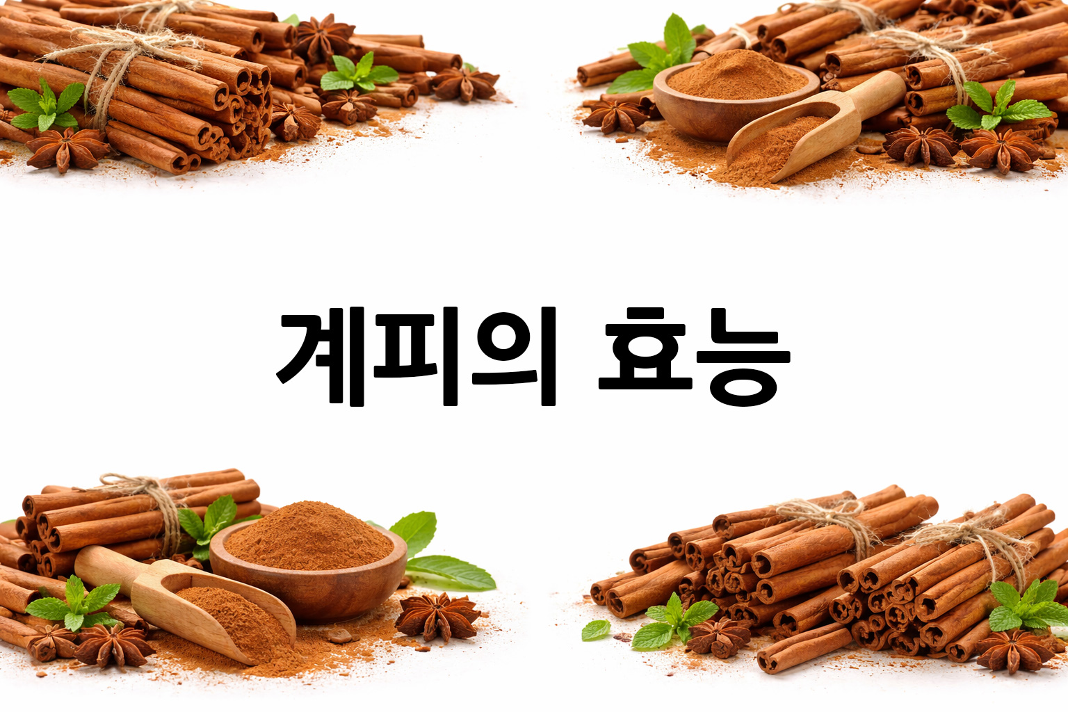 흰 배경의 계피 상·하단 띠 이미지, 가운데 텍스트 공간 비움
