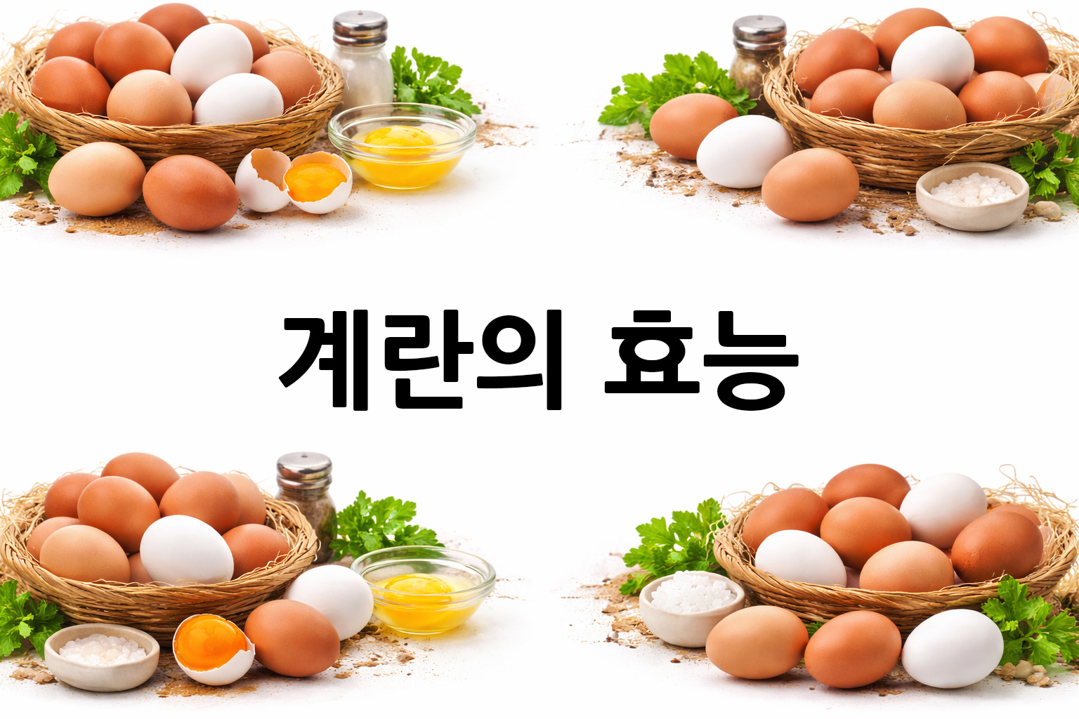 흰 배경의 계란 상·하단 띠 이미지, 가운데 텍스트 공간 비움