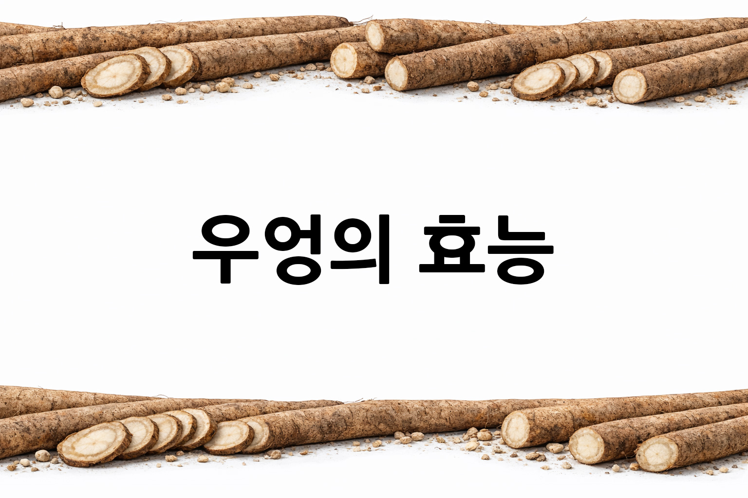흰 배경의 우엉 상·하단 띠 이미지, 가운데 텍스트 공간 비움