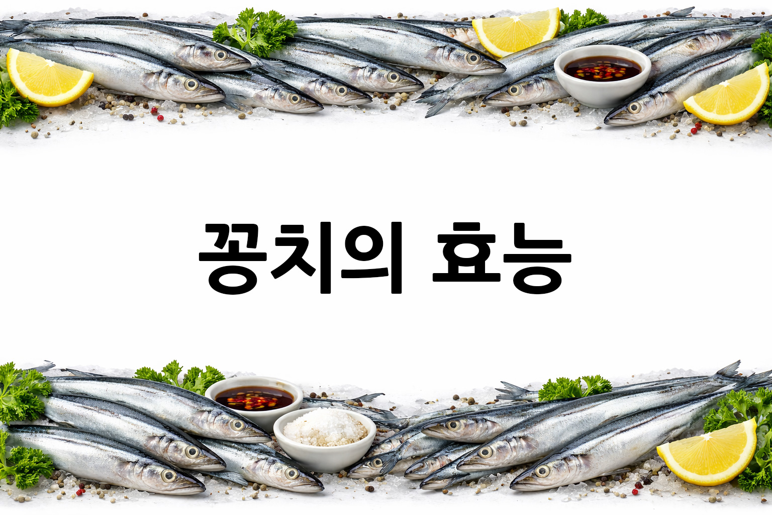 흰 배경의 꽁치 상·하단 띠 이미지, 가운데 텍스트 공간 비움