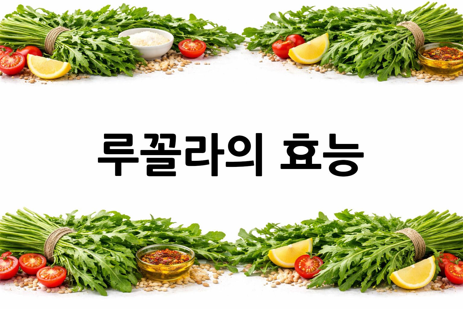 흰 배경의 루꼴라 상·하단 띠 이미지, 가운데 텍스트 공간 비움
