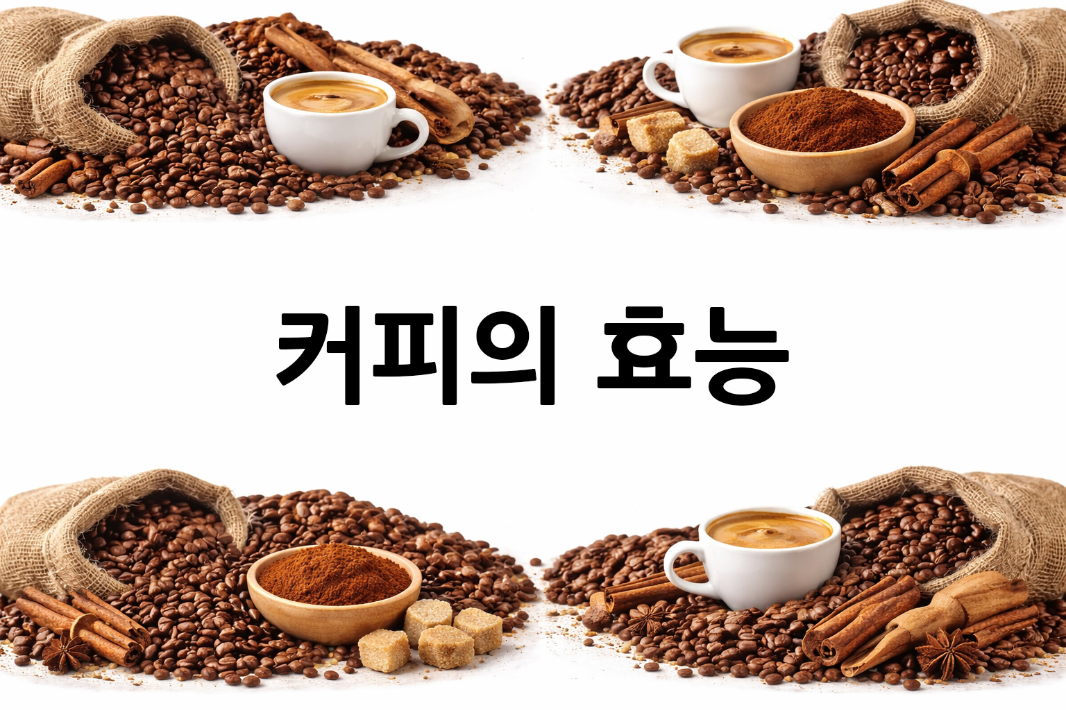 흰 배경의 커피 상·하단 띠 이미지, 가운데 텍스트 공간 비움