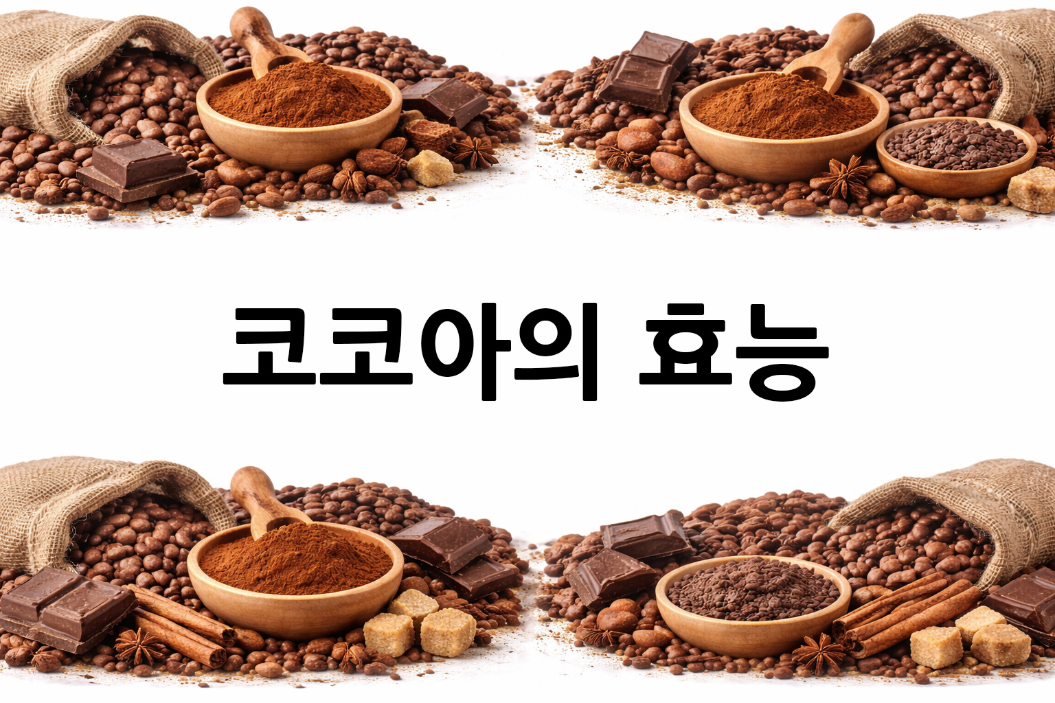 흰 배경의 코코아 상·하단 띠 이미지, 가운데 텍스트 공간 비움