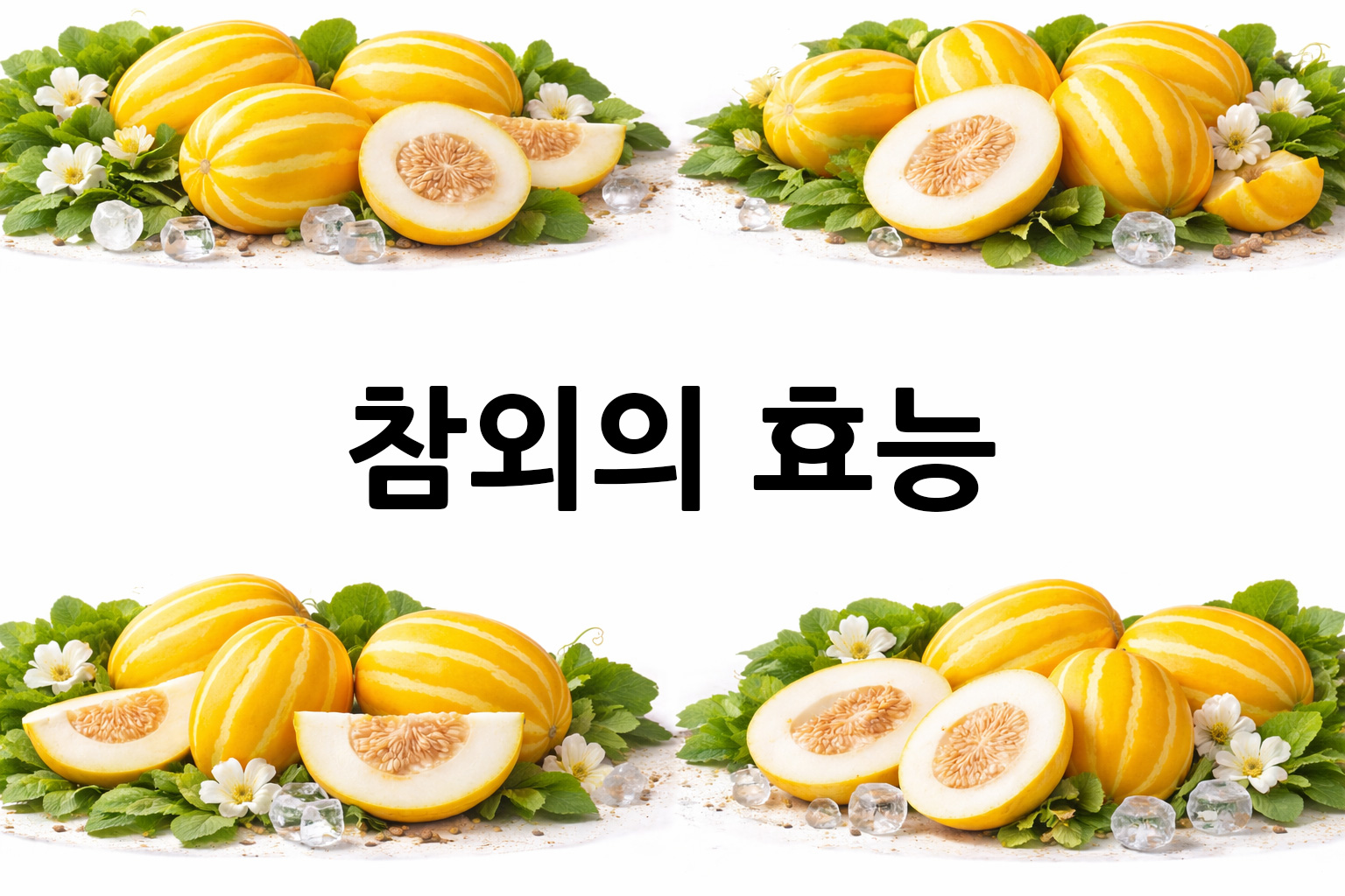 흰 배경의 참외 상·하단 띠 이미지, 가운데 텍스트 공간 비움