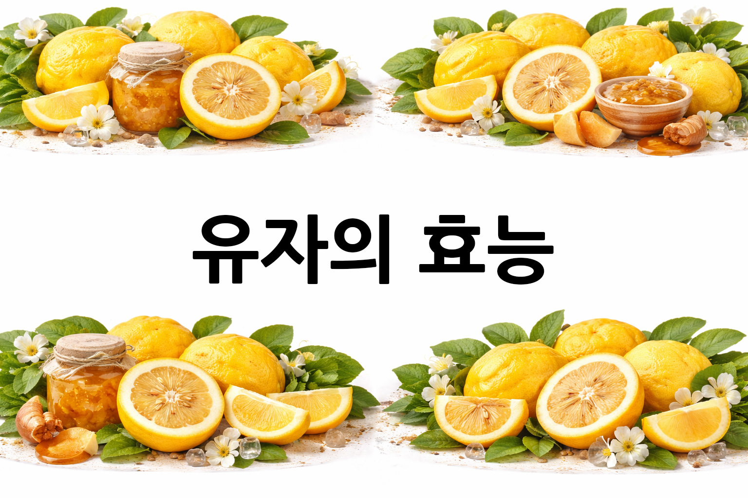 흰 배경의 유자 상·하단 띠 이미지, 가운데 텍스트 공간 비움
