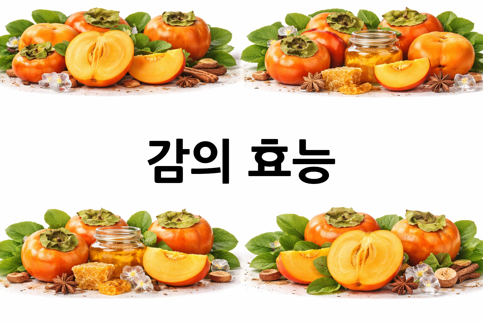 흰 배경의 감 상·하단 띠 이미지, 가운데 텍스트 공간 비움