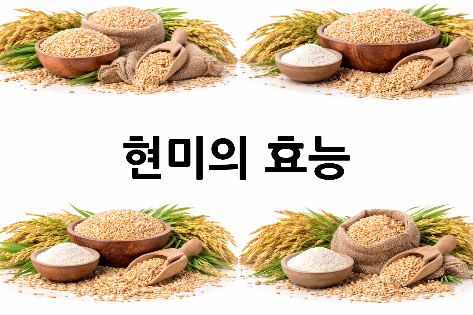 흰 배경의 현미 상·하단 띠 이미지, 가운데 텍스트 공간 비움