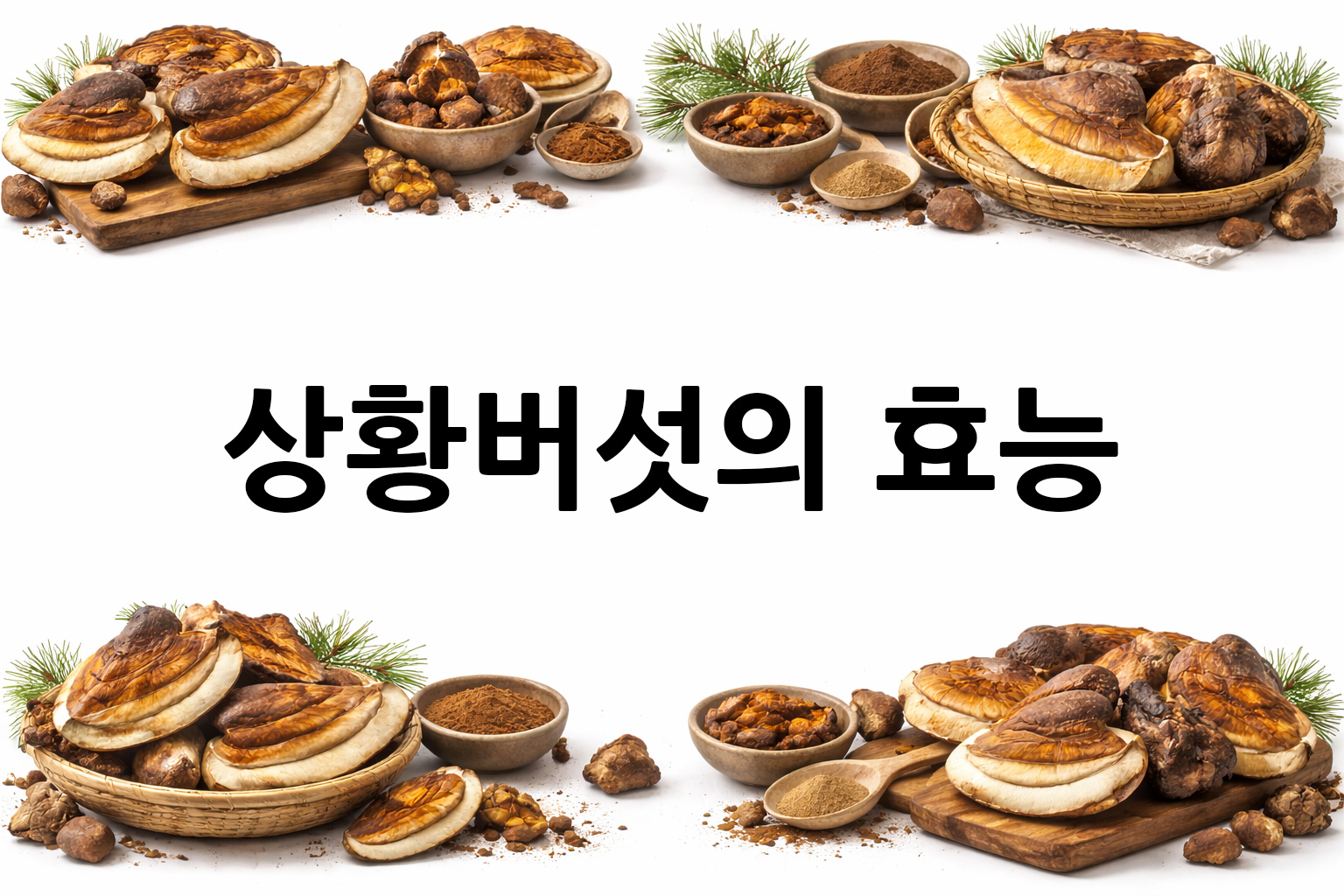 흰 배경의 상황버섯 상·하단 띠 이미지, 가운데 텍스트 공간 비움