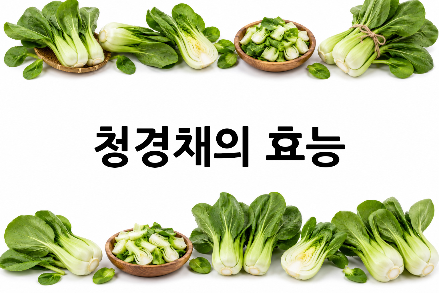 흰 배경의 청경채 상·하단 띠 이미지, 가운데 텍스트 공간 비움
