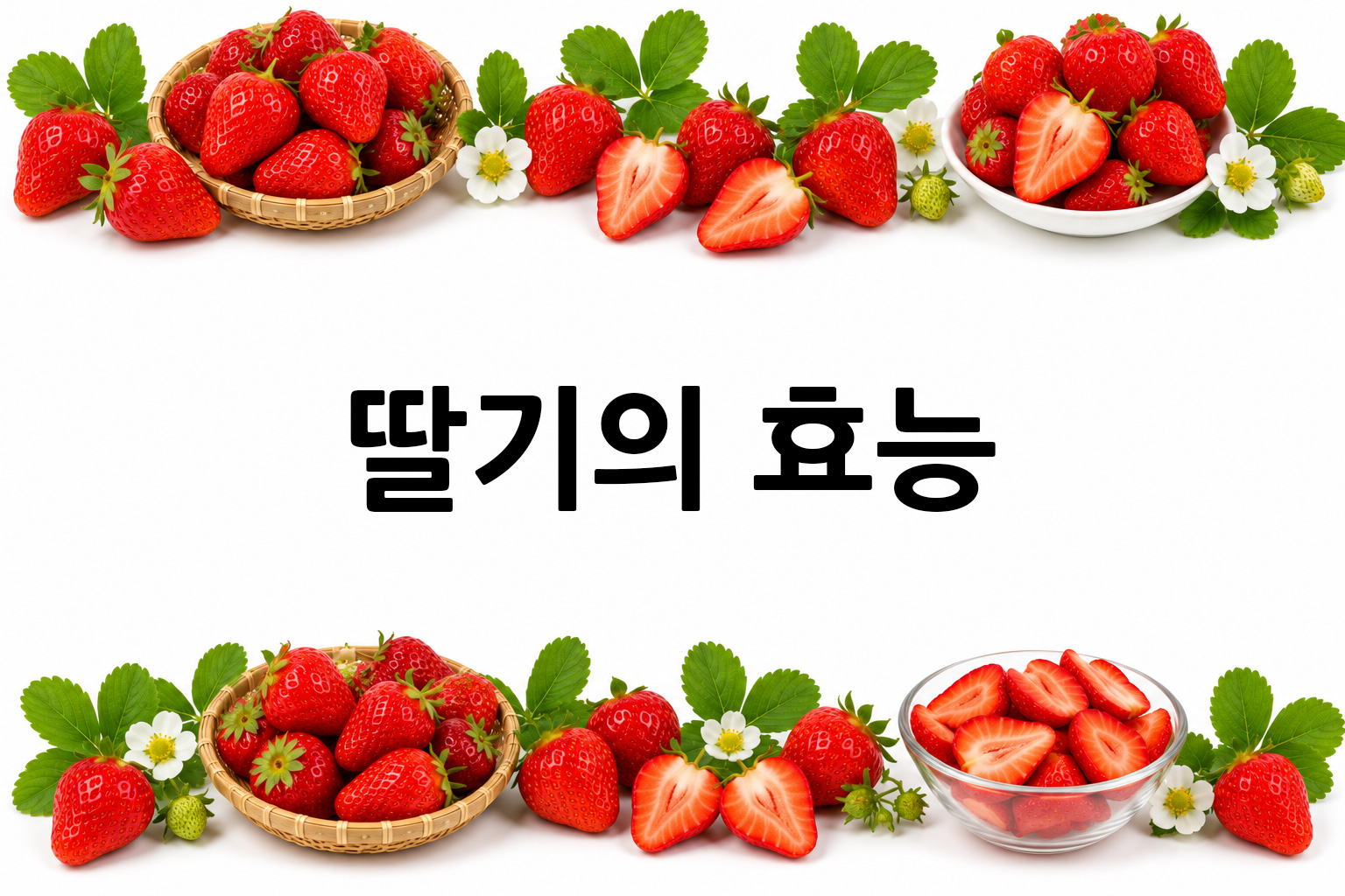 흰 배경의 딸기 상·하단 띠 이미지, 가운데 텍스트 공간 비움