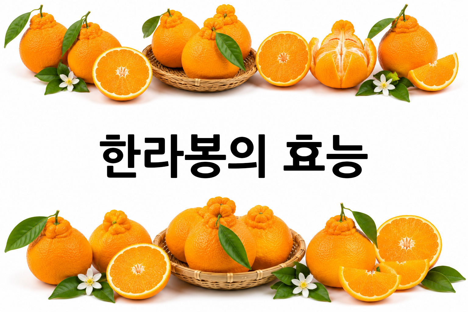 흰 배경의 한라봉 상·하단 띠 이미지, 가운데 텍스트 공간 비움