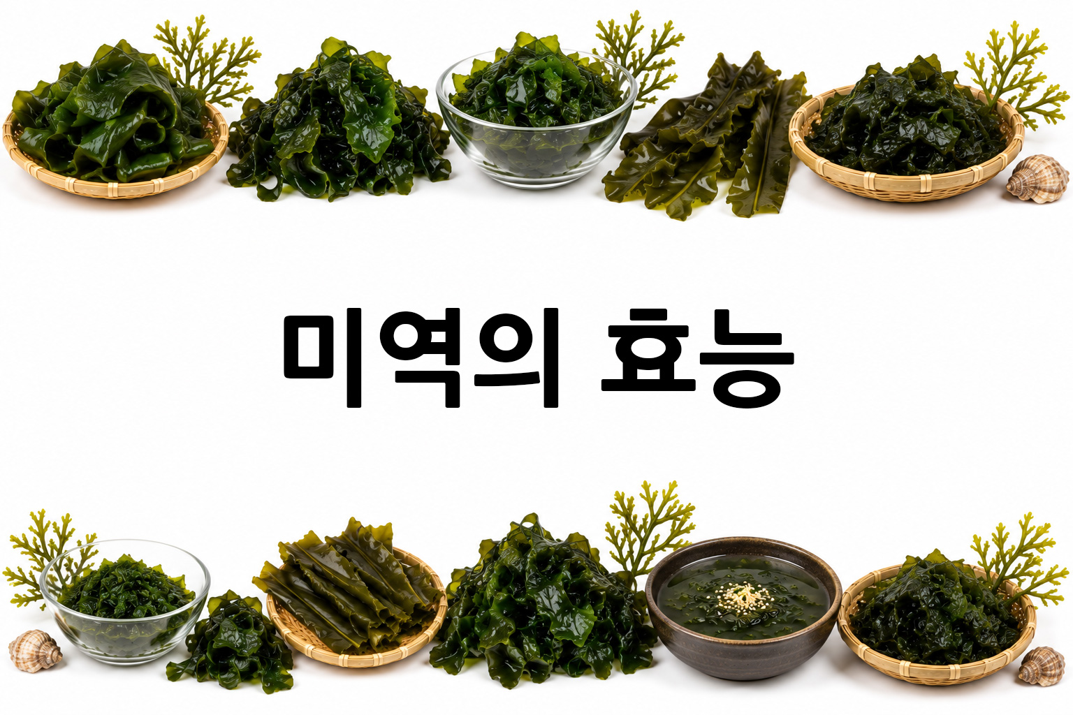 흰 배경의 미역 상·하단 띠 이미지, 가운데 텍스트 공간 비움