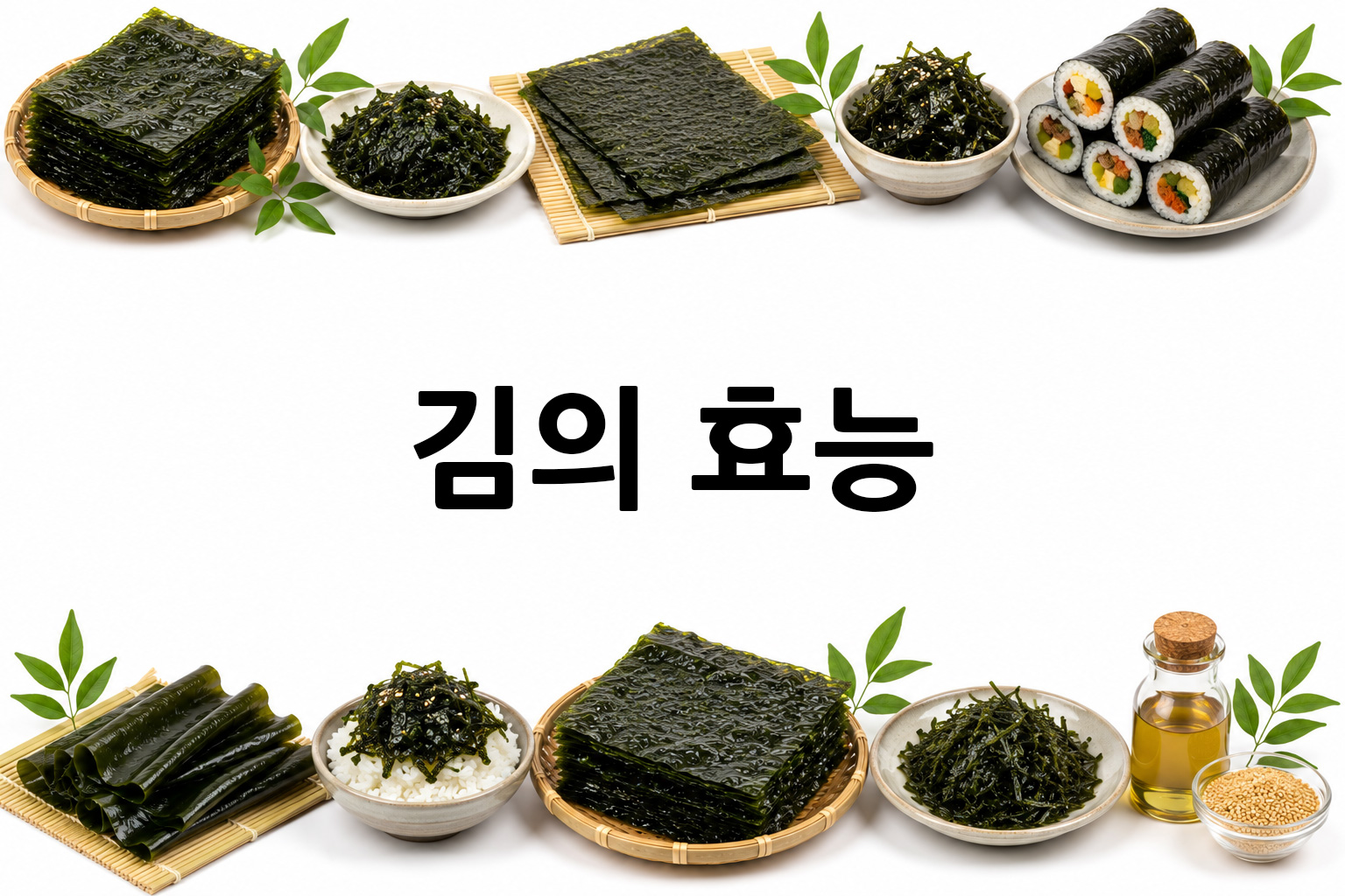 흰 배경의 김 상·하단 띠 이미지, 가운데 텍스트 공간 비움