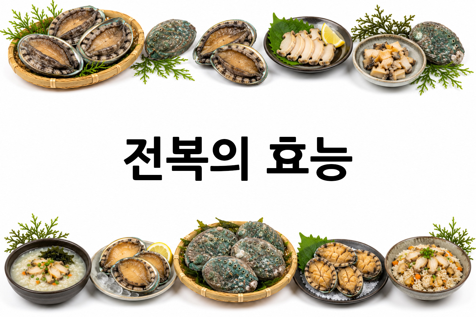 흰 배경의 전복 상·하단 띠 이미지, 가운데 텍스트 공간 비움