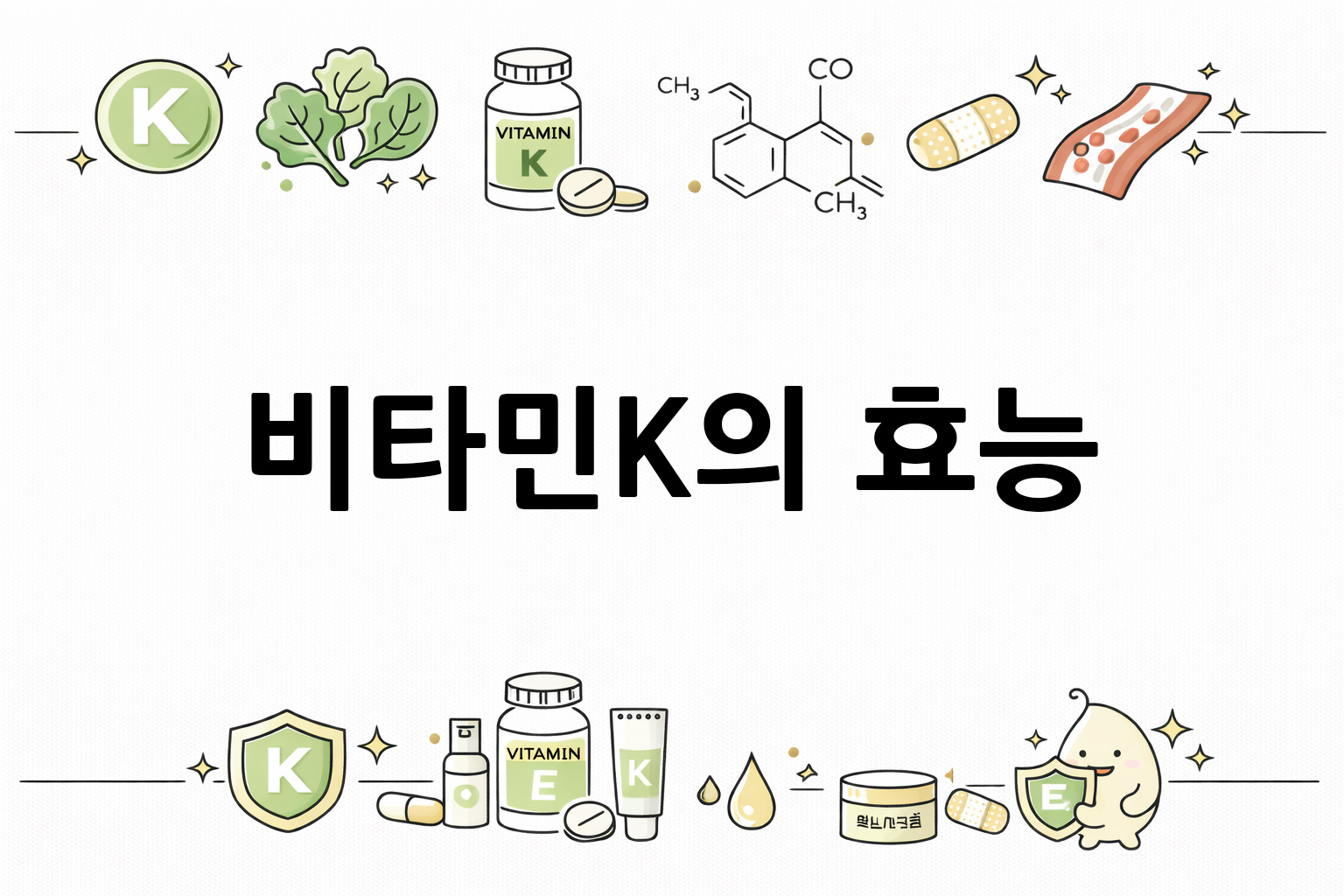 흰 배경의 비타민K 관련 미니멀 벡터 아이콘 이미지, 중앙 텍스트 공간 비움