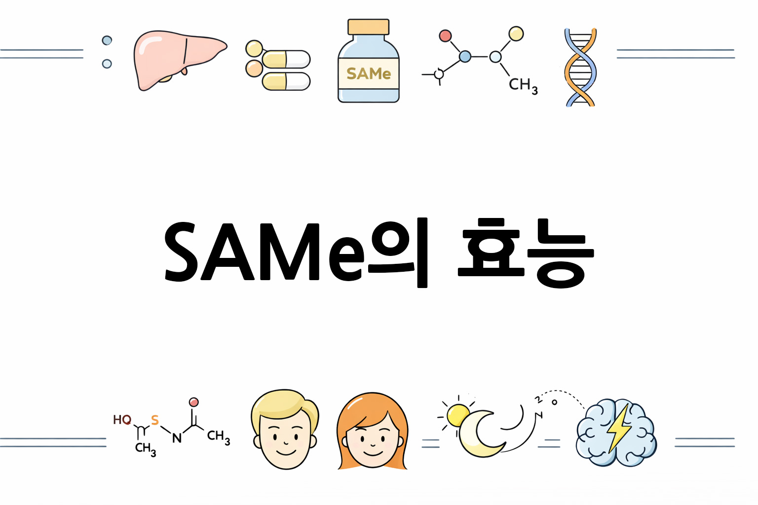 흰 배경의 SAMe 관련 미니멀 벡터 아이콘 이미지, 중앙 텍스트 공간 비움