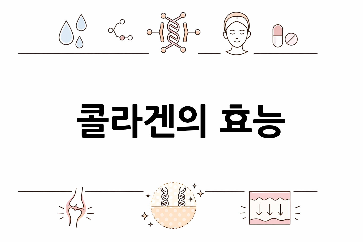 흰 배경의 콜라겐 관련 미니멀 벡터 아이콘 이미지, 중앙 텍스트 공간 비움