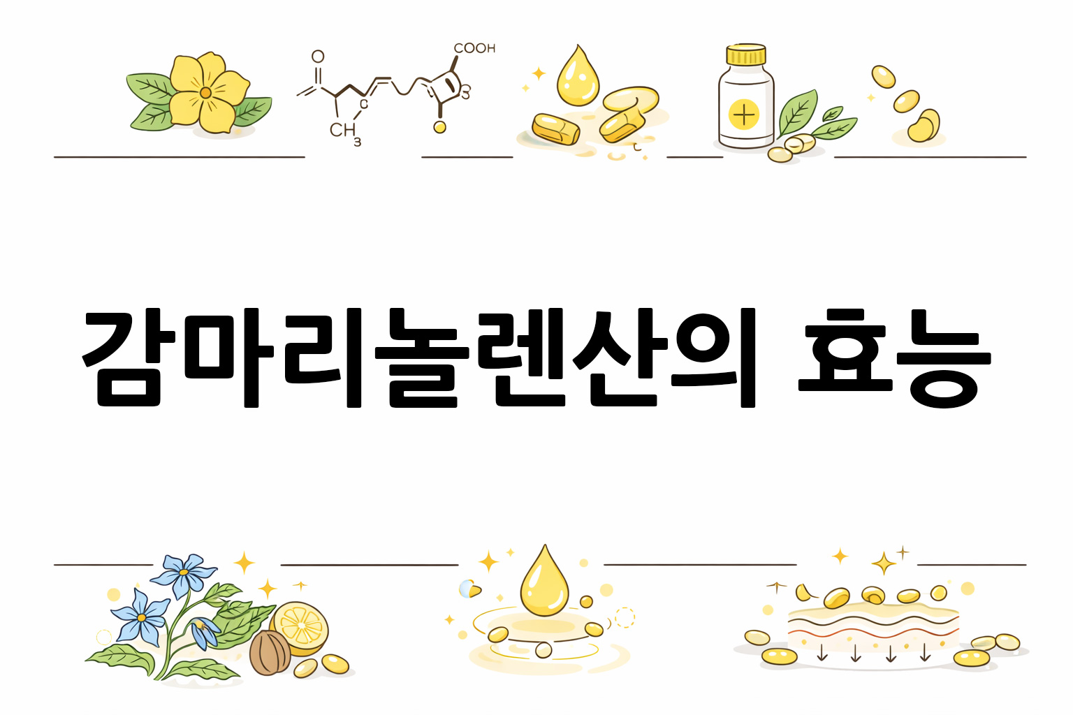 흰 배경의 감마리놀렌산 관련 미니멀 벡터 아이콘 이미지, 중앙 텍스트 공간 비움
