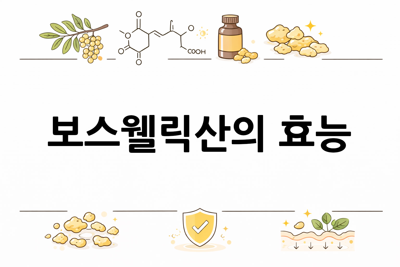 흰 배경의 보스웰릭산 관련 미니멀 벡터 아이콘 이미지, 중앙 텍스트 공간 비움